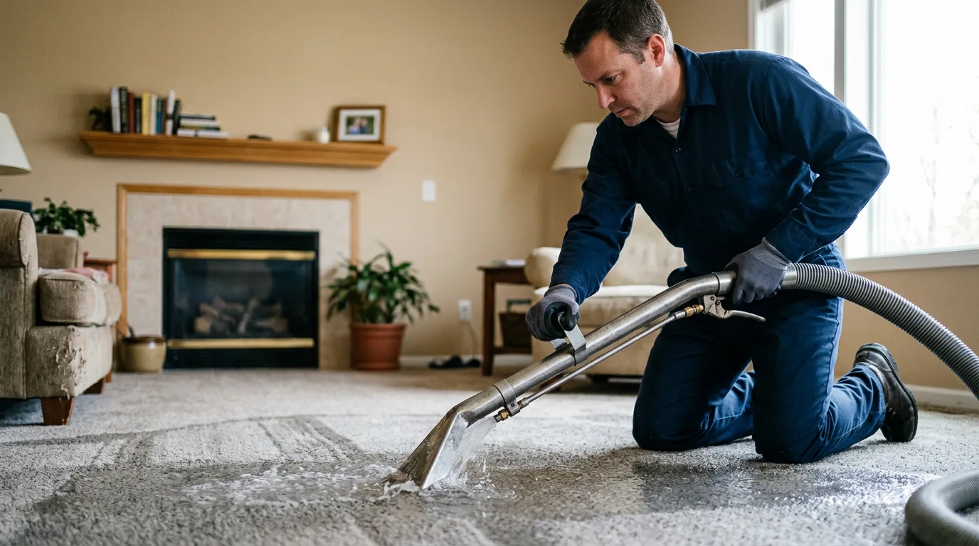 Water damage restoration technician working near Cowden, IL